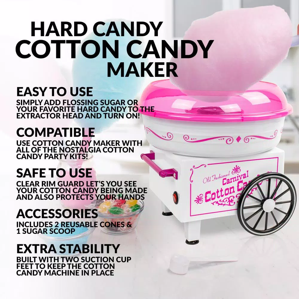 Dessert Makers Nostalgia Vintage Pink Cotton Candy Maker With 2 Cotton Candy Cones 5 Dessert Makers Nostalgia Vintage Pink Cotton Candy Maker With 2 Cotton Candy Cones - Image 3