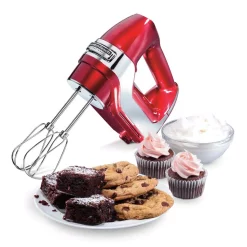 Mixers Hamilton Beach 5-Speed Red And Chrome Hand Mixer With Stainless Steel Twisted Wire Beaters, Whisk, Dough Hooks And Snap-On Storage Case -Dessert Makers Popular Store red and chrome hamilton beach hand mixers 62653 31 1000