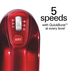 Mixers Hamilton Beach 5-Speed Red And Chrome Hand Mixer With Stainless Steel Twisted Wire Beaters, Whisk, Dough Hooks And Snap-On Storage Case -Dessert Makers Popular Store red and chrome hamilton beach hand mixers 62653 76 1000