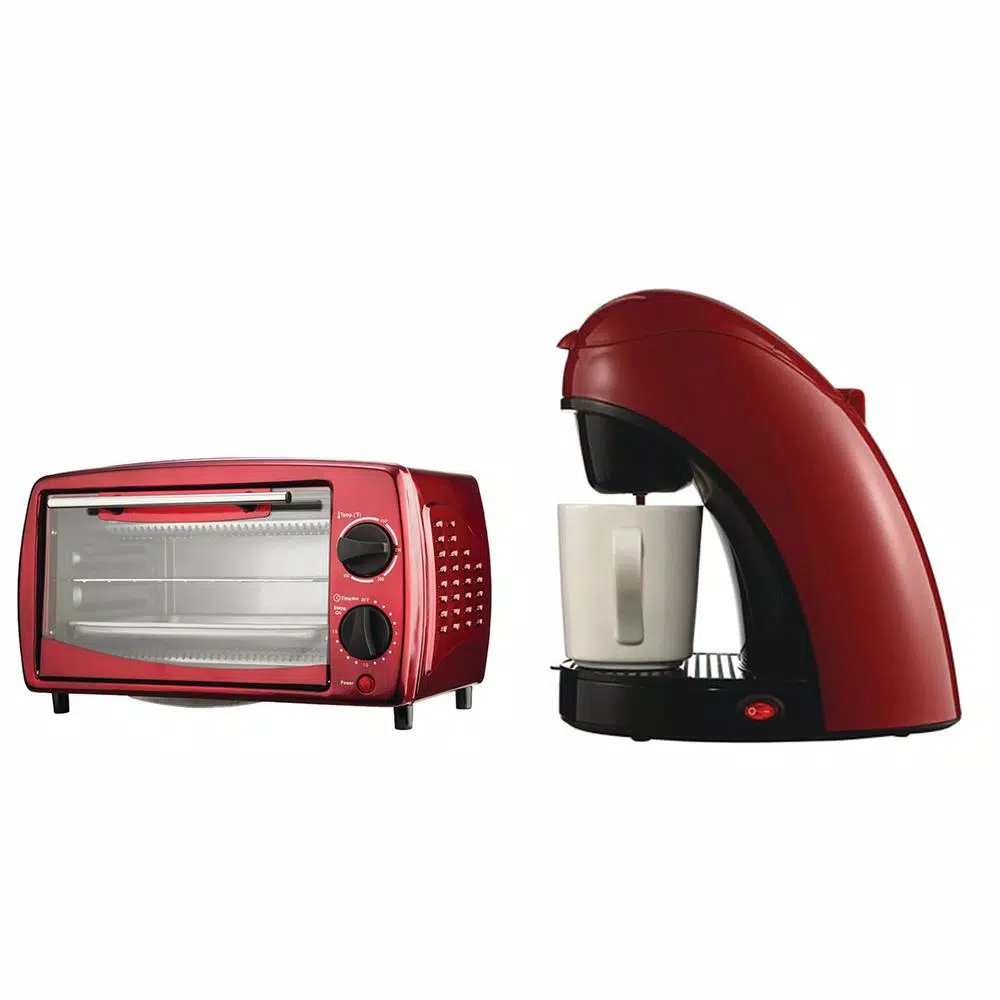 Toasters Brentwood Appliances 700-Watt Red Toaster Oven And Broiler With Red Single-Serve Coffee Maker And Mug 3 Toasters Brentwood Appliances 700-Watt Red Toaster Oven And Broiler With Red Single-Serve Coffee Maker And Mug