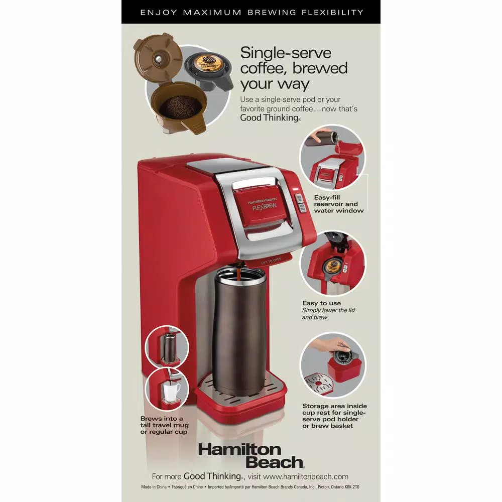 Coffee Makers Hamilton Beach 1-Cup Red FlexBrew Coffee Maker 9 Coffee Makers Hamilton Beach 1-Cup Red FlexBrew Coffee Maker - Image 7