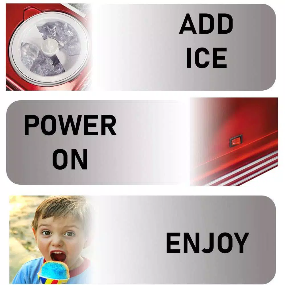 Dessert Makers Nostalgia Retro 300 Oz. Red Countertop Snow Cone Machine 4 Dessert Makers Nostalgia Retro 300 Oz. Red Countertop Snow Cone Machine - Image 2