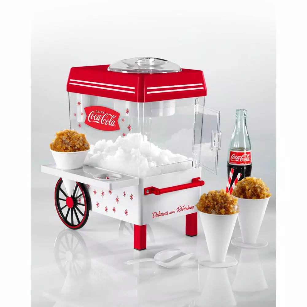 Dessert Makers Nostalgia 160 Oz. Coca-Cola Red Snow Cone Machine With Reusable Cones 4 Dessert Makers Nostalgia 160 Oz. Coca-Cola Red Snow Cone Machine With Reusable Cones - Image 2