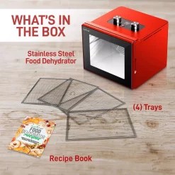 Food Processing NutriChef 4-Tray Red 350 Watt Premium Food Dehydrator Machine With Digital Timer And Temperature Control 10 Food Processing NutriChef 4-Tray Red 350 Watt Premium Food Dehydrator Machine With Digital Timer And Temperature Control -Dessert Makers Popular Store red nutrichef dehydrators ncdh4s c3 1000