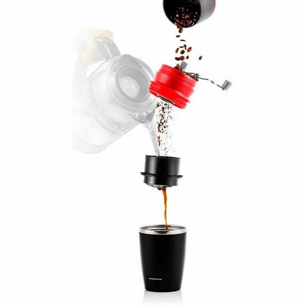 Coffee Makers Ovente Single Serve Red Coffee Grinder, French Press, 2-in-1 Carafe Coffee Maker Machine, With Insulated Cup 7 Coffee Makers Ovente Single Serve Red Coffee Grinder, French Press, 2-in-1 Carafe Coffee Maker Machine, With Insulated Cup - Image 5