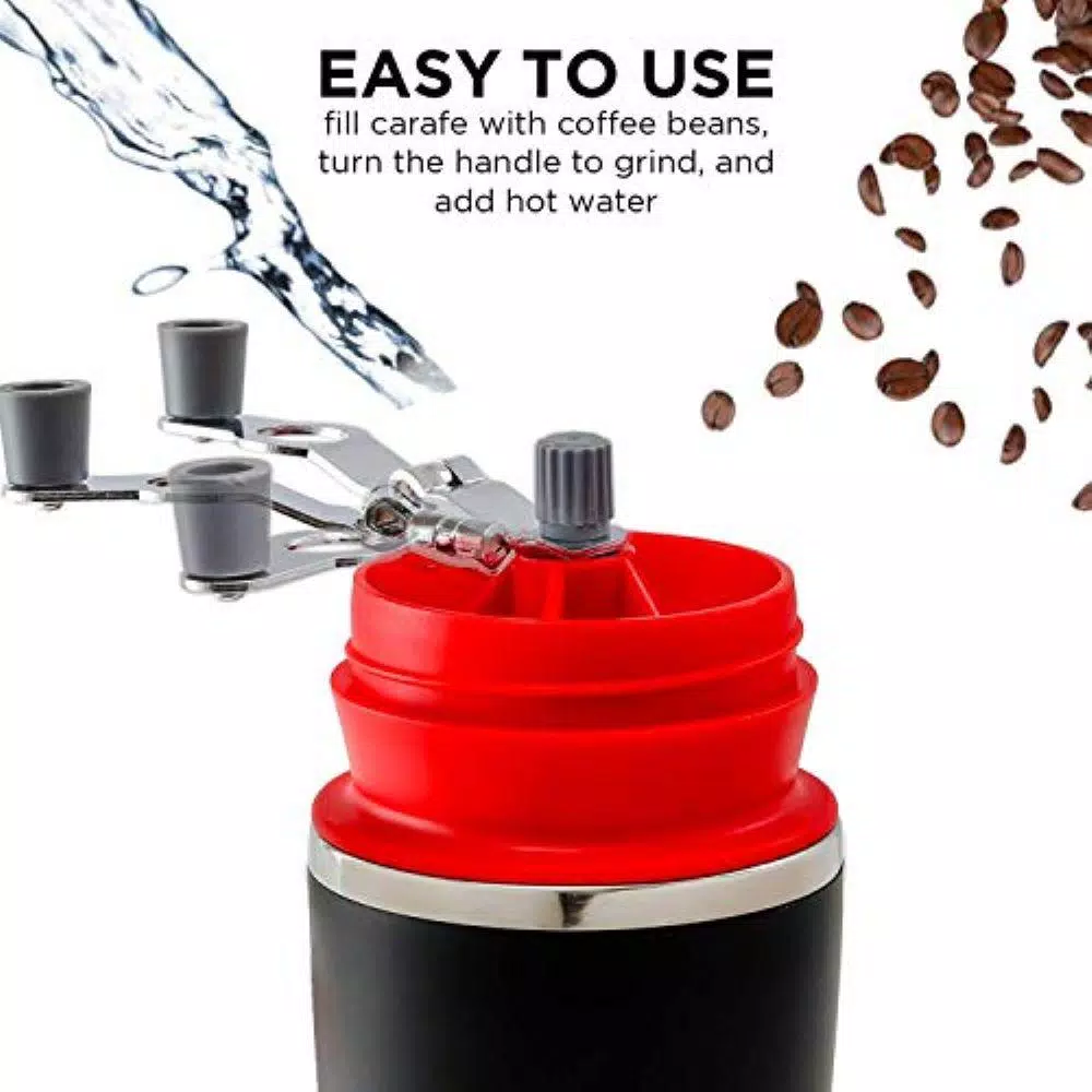 Coffee Makers Ovente Single Serve Red Coffee Grinder, French Press, 2-in-1 Carafe Coffee Maker Machine, With Insulated Cup 5 Coffee Makers Ovente Single Serve Red Coffee Grinder, French Press, 2-in-1 Carafe Coffee Maker Machine, With Insulated Cup - Image 3