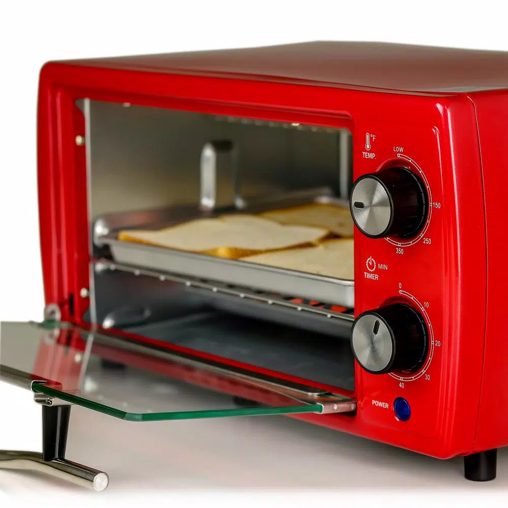 Toasters Ovente 700-Watt 4-Slice Red Electric Toaster Oven With Timer Knob And Tempered Glass Door Cool-Touch Handle, Includes LED Light 5 Toasters Ovente 700-Watt 4-Slice Red Electric Toaster Oven With Timer Knob And Tempered Glass Door Cool-Touch Handle, Includes LED Light - Image 3