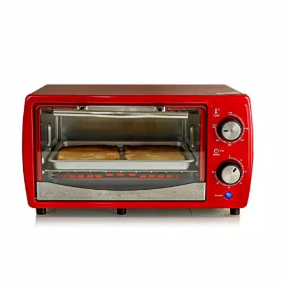 Toasters Ovente 700-Watt 4-Slice Red Electric Toaster Oven With Timer Knob And Tempered Glass Door Cool-Touch Handle, Includes LED Light 4 Toasters Ovente 700-Watt 4-Slice Red Electric Toaster Oven With Timer Knob And Tempered Glass Door Cool-Touch Handle, Includes LED Light - Image 2