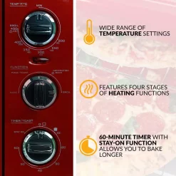Toasters Nostalgia Retro 1500 W 12-Slice Retro Red Convection Toaster Oven With Built In Timer -Dessert Makers Popular Store retro red nostalgia toaster ovens rtov2rr 1f 1000