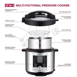 Cookers Boyel Living 6 Qt. Stainless Steel 17-in-1 Multi-Use Electric Pressure Cooker With Stainless Steel Inner Pot 16 Cookers Boyel Living 6 Qt. Stainless Steel 17-in-1 Multi-Use Electric Pressure Cooker With Stainless Steel Inner Pot -Dessert Makers Popular Store silver boyel living electric pressure cookers gbk gp60d fa 1000
