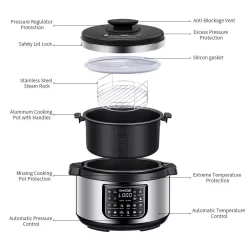 Cookers Boyel Living 8 Qt. Stainless Steel 12-in-1 Multiuse Programmable Electric Pressure Cooker With Non-Stick Pot And Cool-Touch Handles 12 Cookers Boyel Living 8 Qt. Stainless Steel 12-in-1 Multiuse Programmable Electric Pressure Cooker With Non-Stick Pot And Cool-Touch Handles -Dessert Makers Popular Store silver boyel living electric pressure cookers gbk gp80plus c3 1000