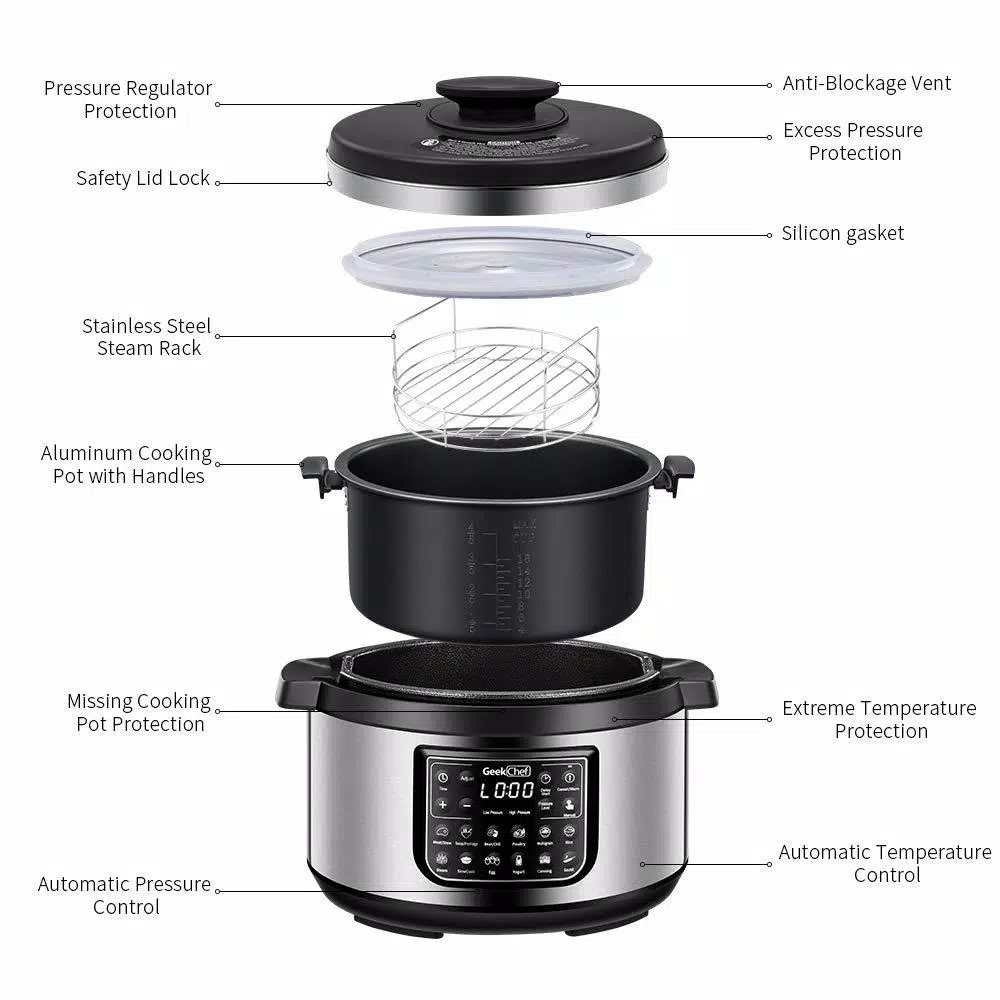 Cookers Boyel Living 8 Qt. Stainless Steel 12-in-1 Multiuse Programmable Electric Pressure Cooker With Non-Stick Pot And Cool-Touch Handles 5 Cookers Boyel Living 8 Qt. Stainless Steel 12-in-1 Multiuse Programmable Electric Pressure Cooker With Non-Stick Pot And Cool-Touch Handles - Image 3