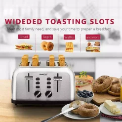 Toasters Boyel Living 1500 W 4-Slice Silver Wide Slot Toaster With Dual Control Panels 17 Toasters Boyel Living 1500 W 4-Slice Silver Wide Slot Toaster With Dual Control Panels -Dessert Makers Popular Store silver boyel living pop up toasters gbk gts4a 1f 1000