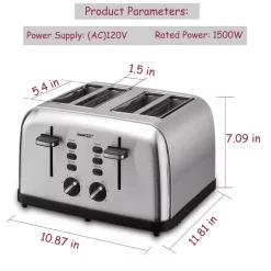 Toasters Boyel Living 1500 W 4-Slice Silver Wide Slot Toaster With Dual Control Panels 16 Toasters Boyel Living 1500 W 4-Slice Silver Wide Slot Toaster With Dual Control Panels -Dessert Makers Popular Store silver boyel living pop up toasters gbk gts4a 4f 1000