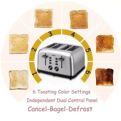 Toasters Boyel Living 1500 W 4-Slice Silver Wide Slot Toaster With Dual Control Panels 14 Toasters Boyel Living 1500 W 4-Slice Silver Wide Slot Toaster With Dual Control Panels -Dessert Makers Popular Store silver boyel living pop up toasters gbk gts4a 66 1000