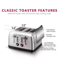 Toasters Boyel Living 1500 W 4-Slice Silver Wide Slot Toaster With Dual Control Panels 19 Toasters Boyel Living 1500 W 4-Slice Silver Wide Slot Toaster With Dual Control Panels -Dessert Makers Popular Store silver boyel living pop up toasters gbk gts4a fa 1000