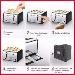 Toasters Boyel Living 1650 W 4-Slice Silver Wide Slot Toaster With Dual Control Panels Of Bagel, Defrost And Cancel Function -Dessert Makers Popular Store silver boyel living pop up toasters gbk gts4b 1f 1000