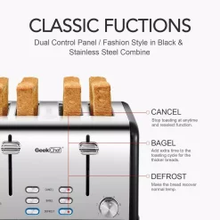 Toasters Boyel Living 1650 W 4-Slice Silver Wide Slot Toaster With Dual Control Panels Of Bagel, Defrost And Cancel Function -Dessert Makers Popular Store silver boyel living pop up toasters gbk gts4b 4f 1000