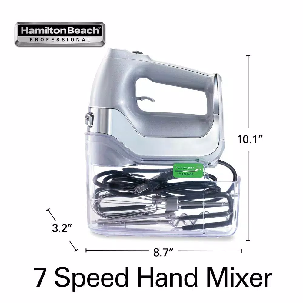 Mixers Hamilton Beach 7-Speed Electric Hand Mixer, Silver And Chrome, With SoftScrape Beaters, Whisk, Dough Hooks And Snap-On Storage Case 10 Mixers Hamilton Beach 7-Speed Electric Hand Mixer, Silver And Chrome, With SoftScrape Beaters, Whisk, Dough Hooks And Snap-On Storage Case - Image 8