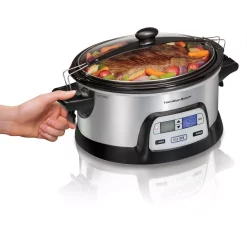 Cookers Hamilton Beach FlexCook 6 Qt. Silver Programmable Slow Cooker With Temperature Controls -Dessert Makers Popular Store silver hamilton beach slow cookers 33861 4f 1000