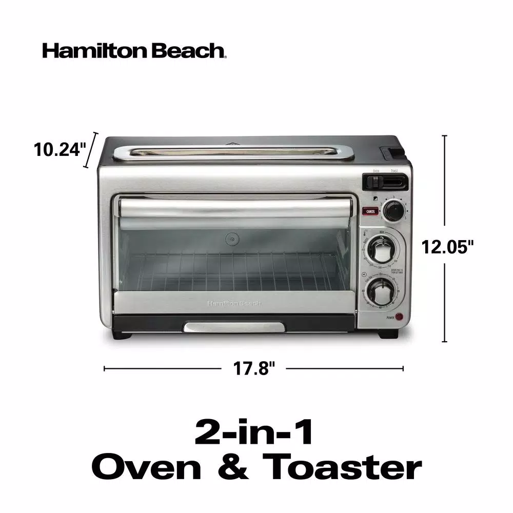 Toasters Hamilton Beach 2 In 1 1450 W 4-Slice Silver Toaster Oven With 2-Slice Toaster Slots 4 Toasters Hamilton Beach 2 In 1 1450 W 4-Slice Silver Toaster Oven With 2-Slice Toaster Slots - Image 2