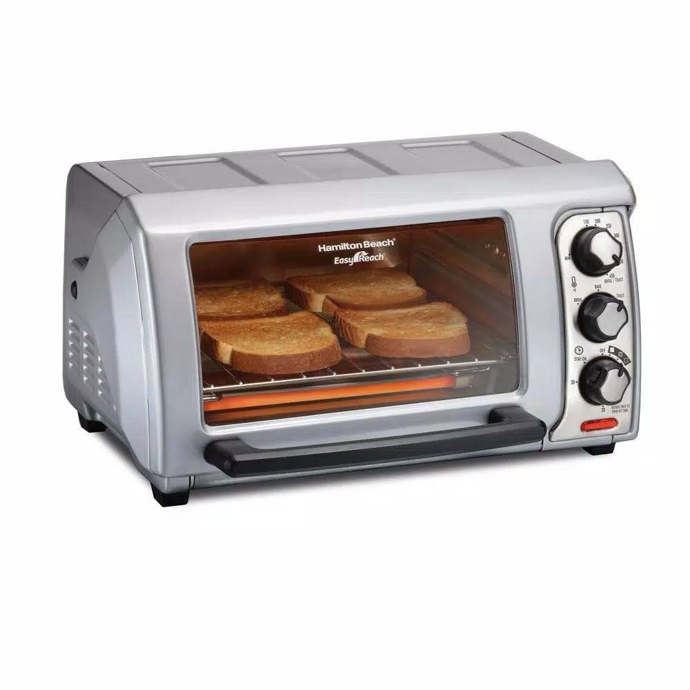 Toasters Hamilton Beach Easy Reach 1200 W 4-Slice Silver Toaster Oven With Roll Top Door 3 Toasters Hamilton Beach Easy Reach 1200 W 4-Slice Silver Toaster Oven With Roll Top Door
