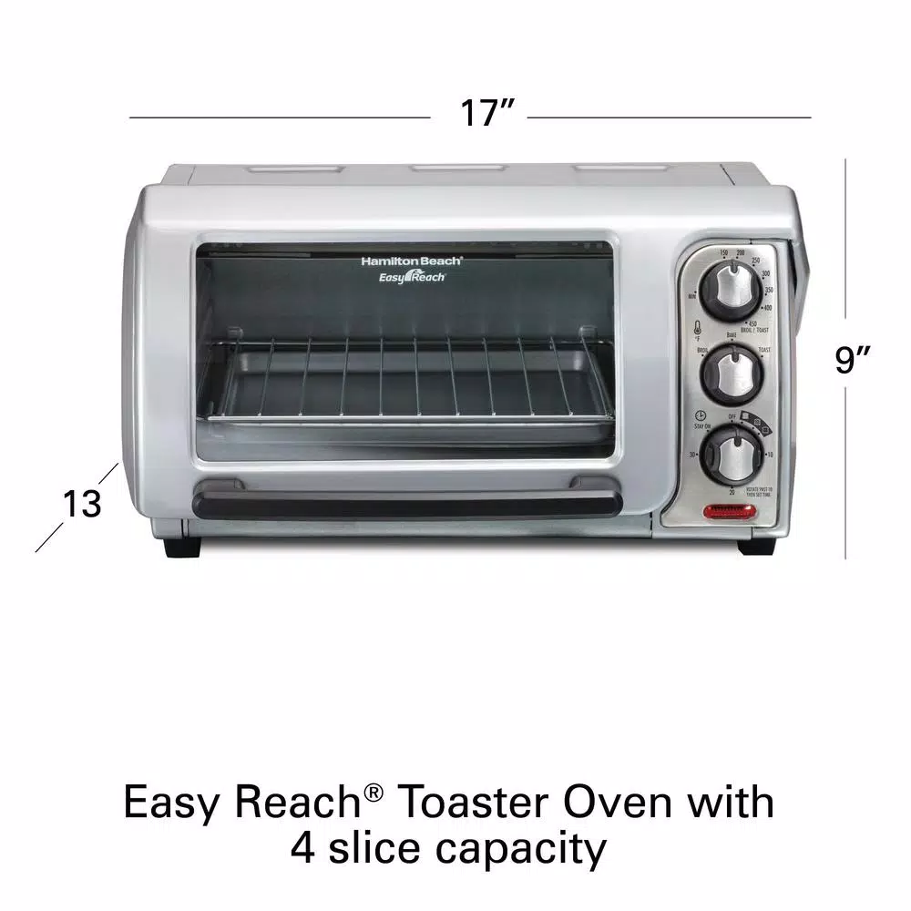 Toasters Hamilton Beach Easy Reach 1200 W 4-Slice Silver Toaster Oven With Roll Top Door 9 Toasters Hamilton Beach Easy Reach 1200 W 4-Slice Silver Toaster Oven With Roll Top Door - Image 7