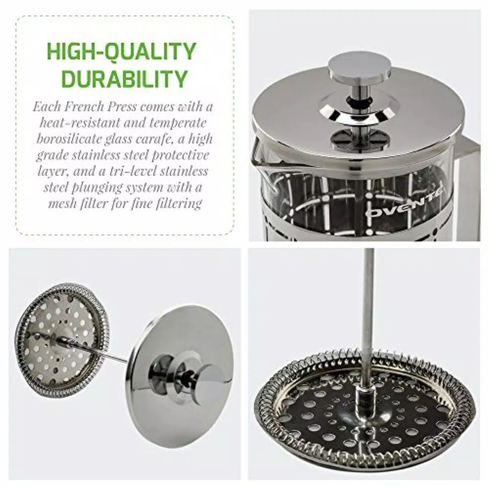 Coffee Makers Ovente 3-Cup Silver Borosilicate Glass Heat-Resistant Cafetiere French Press Coffee And Tea Maker With Free Measuring Scoop 4 Coffee Makers Ovente 3-Cup Silver Borosilicate Glass Heat-Resistant Cafetiere French Press Coffee And Tea Maker With Free Measuring Scoop - Image 2