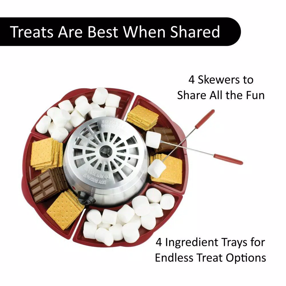 Dessert Makers Brentwood Appliances Silver/Red Indoor Electric Stainless Steel S’mores Maker With 4-Trays And 4-Roasting Forks 5 Dessert Makers Brentwood Appliances Silver/Red Indoor Electric Stainless Steel S’mores Maker With 4-Trays And 4-Roasting Forks - Image 3