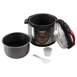 Cookers IMUSA 5 Qt. Silver And Red Electric Pressure Cooker With Locking Lid 12 Cookers IMUSA 5 Qt. Silver And Red Electric Pressure Cooker With Locking Lid -Dessert Makers Popular Store silver red imusa electric pressure cookers gau 80106 4f 1000