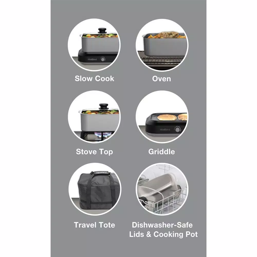 Cookers West Bend 6 Qt. Silver Non-Stick Versatility Slow Cooker With 5-Temperature Settings Includes Travel Lid And Thermal Tote 7 Cookers West Bend 6 Qt. Silver Non-Stick Versatility Slow Cooker With 5-Temperature Settings Includes Travel Lid And Thermal Tote - Image 5
