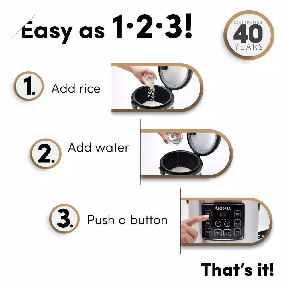 Cookers AROMA 20-Cup Silver Rice Cooker With Food Steamer And Slow Cooker Functions 6 Cookers AROMA 20-Cup Silver Rice Cooker With Food Steamer And Slow Cooker Functions - Image 4