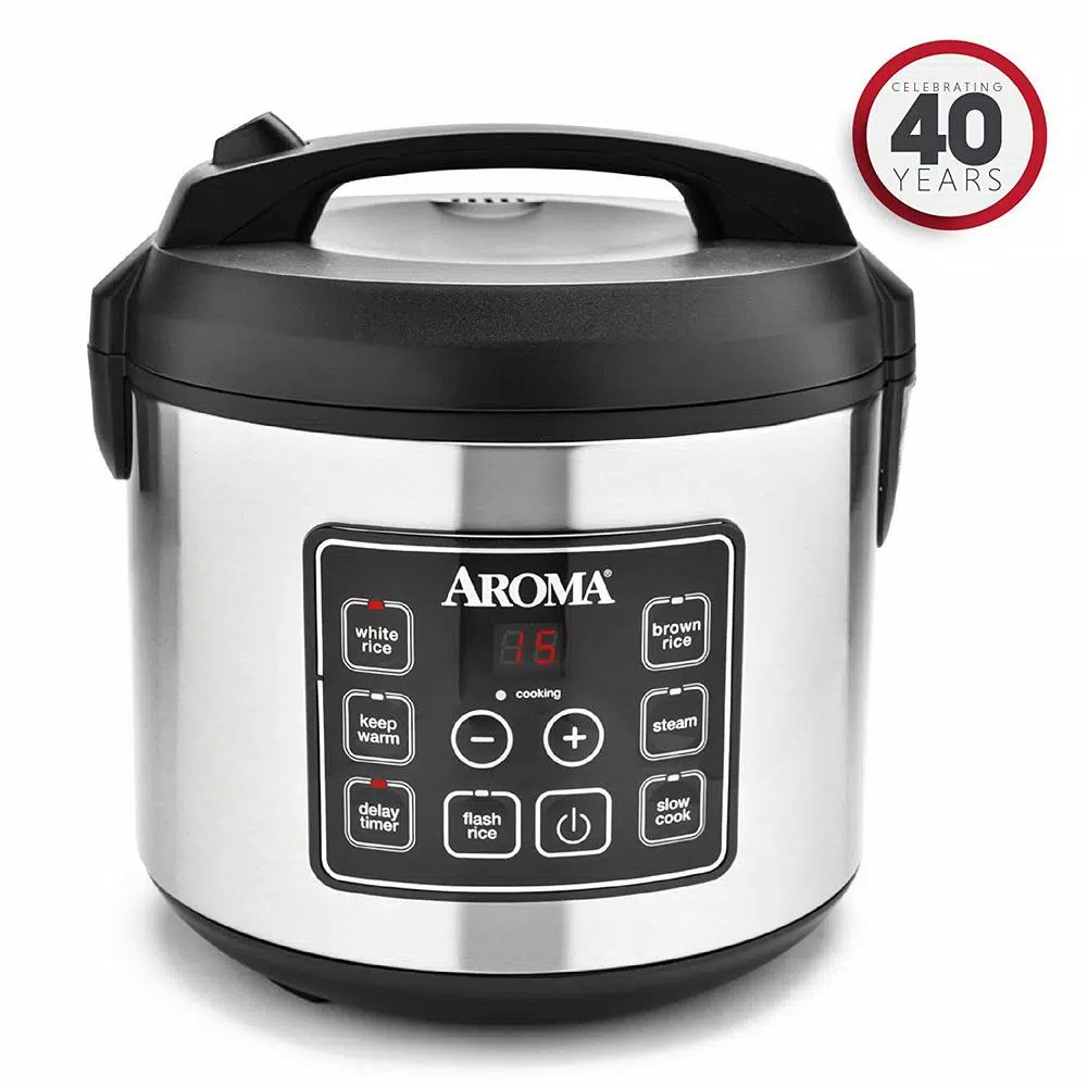 Cookers AROMA 20-Cup Silver Rice Cooker With Food Steamer And Slow Cooker Functions 3 Cookers AROMA 20-Cup Silver Rice Cooker With Food Steamer And Slow Cooker Functions