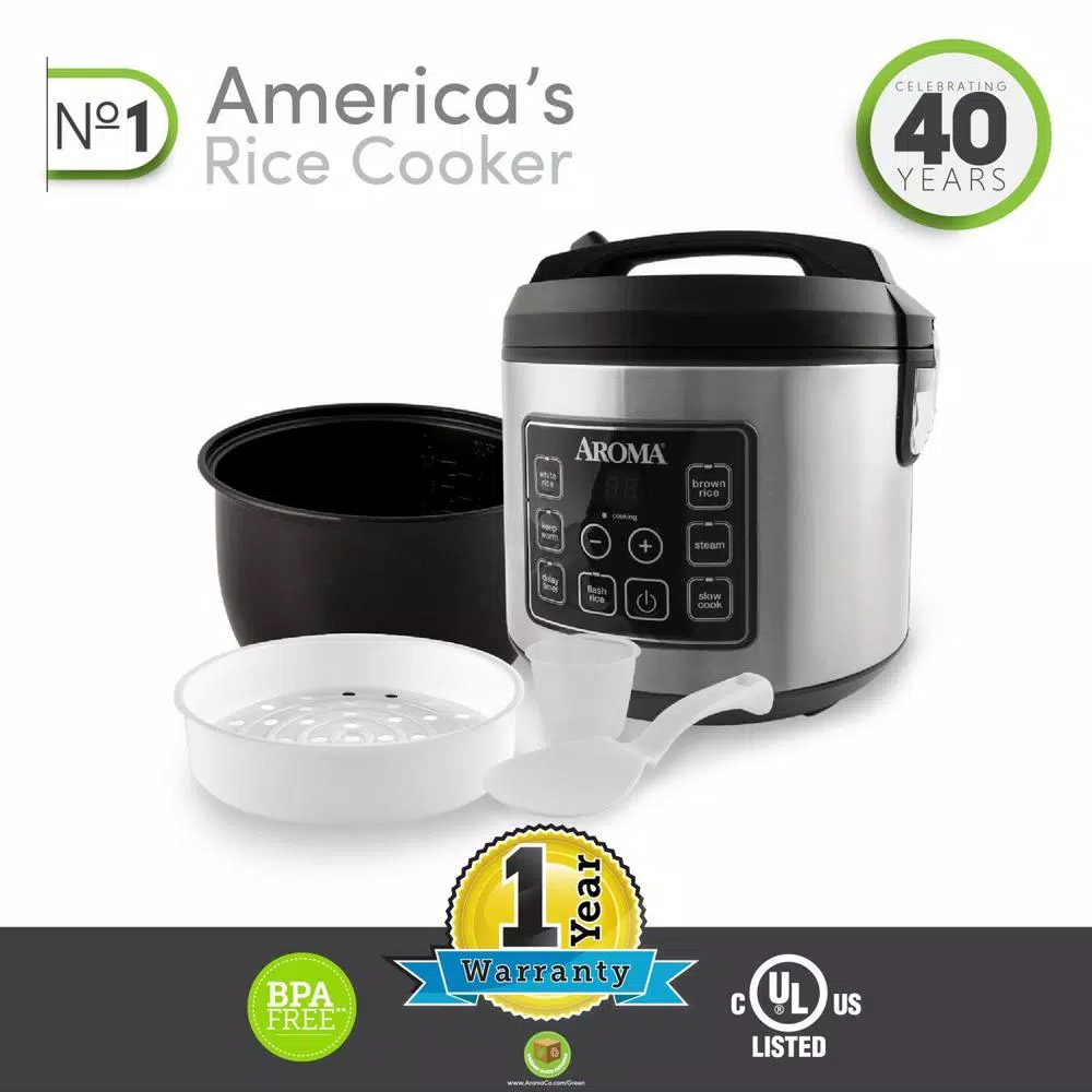 Cookers AROMA 20-Cup Silver Rice Cooker With Food Steamer And Slow Cooker Functions 8 Cookers AROMA 20-Cup Silver Rice Cooker With Food Steamer And Slow Cooker Functions - Image 6