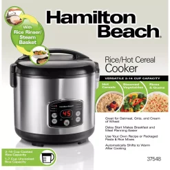 Cookers Hamilton Beach 14-Cup Stainless Steel Rice/Hot Cereal Cooker 11 Cookers Hamilton Beach 14-Cup Stainless Steel Rice/Hot Cereal Cooker -Dessert Makers Popular Store stainless steel hamilton beach rice cookers 37548 1f 1000