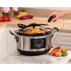 Cookers Hamilton Beach Set And Forget 6 Qt. Stainless Steel Programmable Slow Cooker With Temperature Probe -Dessert Makers Popular Store stainless steel hamilton beach slow cookers 33967 1f 1000