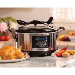 Cookers Hamilton Beach Set And Forget 6 Qt. Stainless Steel Programmable Slow Cooker With Temperature Probe -Dessert Makers Popular Store stainless steel hamilton beach slow cookers 33967 44 1000