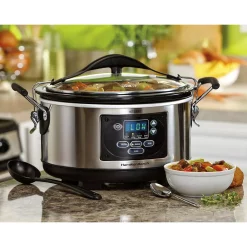 Cookers Hamilton Beach Set And Forget 6 Qt. Stainless Steel Programmable Slow Cooker With Temperature Probe -Dessert Makers Popular Store stainless steel hamilton beach slow cookers 33967 4f 1000
