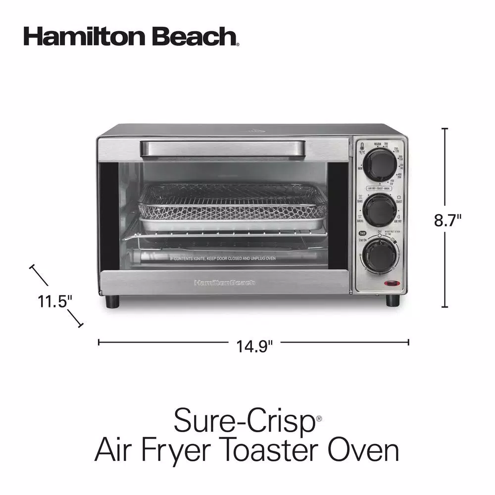 Toasters Hamilton Beach Sure Crisp 1120 W 4-Slice Stainless Steel Toaster Oven With Air Fry 4 Toasters Hamilton Beach Sure Crisp 1120 W 4-Slice Stainless Steel Toaster Oven With Air Fry - Image 2
