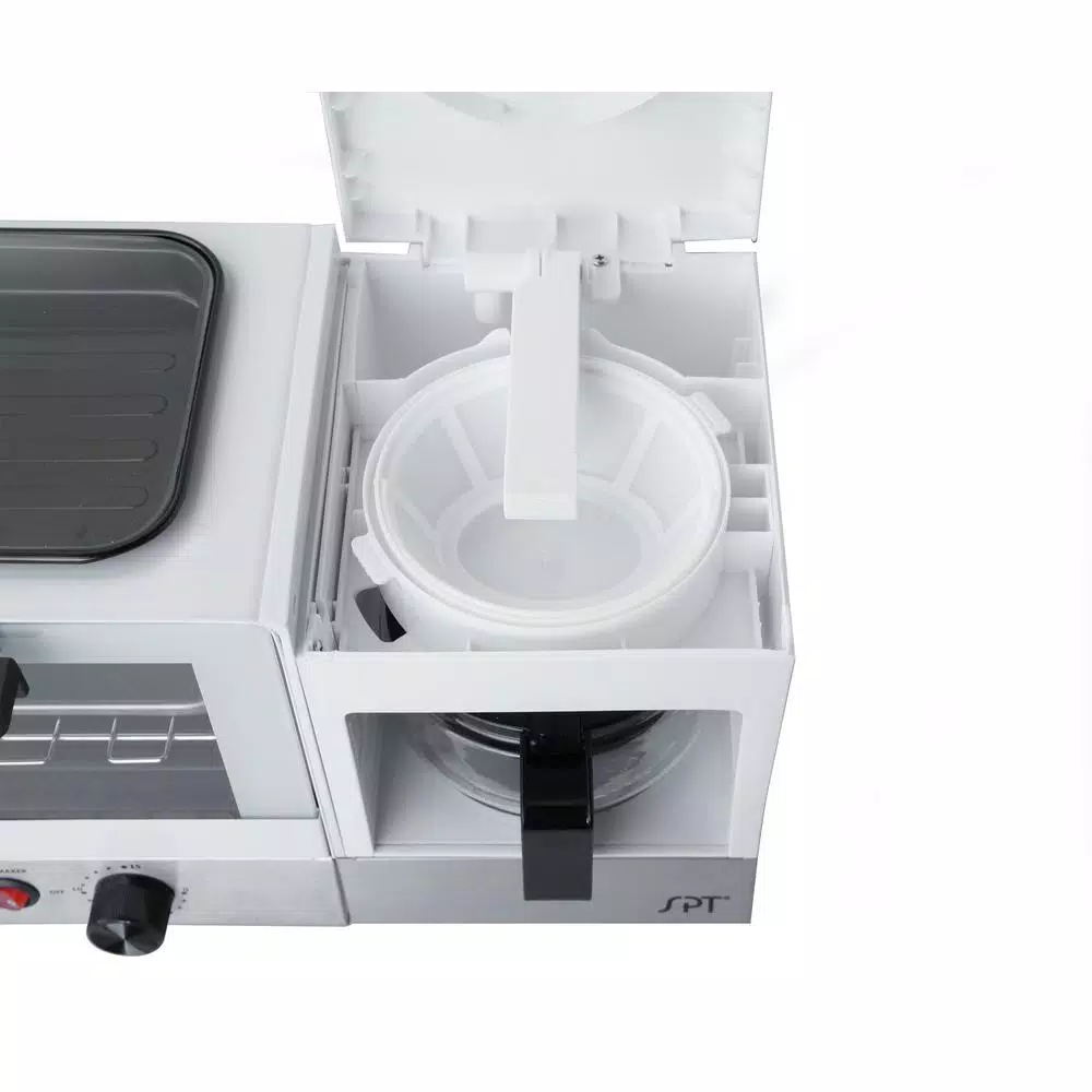 Toasters SPT Breakfast Center 1450 W 2-Slice White And Stainless Steel Toaster Oven With Griddle And Coffee Maker 6 Toasters SPT Breakfast Center 1450 W 2-Slice White And Stainless Steel Toaster Oven With Griddle And Coffee Maker - Image 4