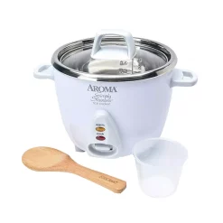 Cookers AROMA Simply 6-Cup Stainless Steel White Rice Cooker With Measuring Cup And Serving Spatula -Dessert Makers Popular Store white aroma rice cookers arc 753sg c3 1000