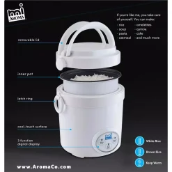Cookers AROMA 3-Cup White Mini Rice Cooker With Non-Stick Cooking Pot 14 Cookers AROMA 3-Cup White Mini Rice Cooker With Non-Stick Cooking Pot -Dessert Makers Popular Store white aroma rice cookers mrc 903d 66 1000