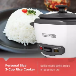 Cookers BLACK+DECKER 3-Cup White Rice Cooker With Steaming Basket And Non-Stick Pot -Dessert Makers Popular Store white black decker rice cookers rc503 4f 1000