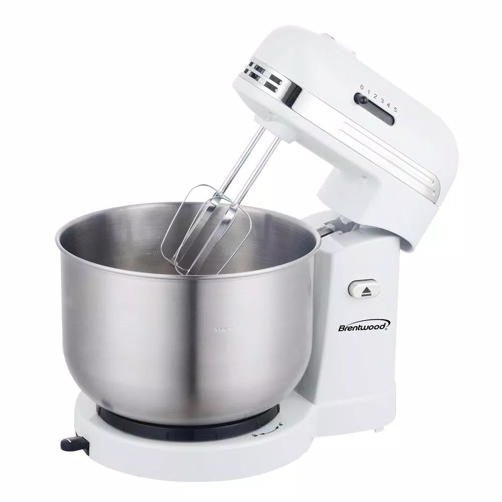 Mixers Brentwood Appliances 3 Qt. 5-Speed White With Stainless Steel Mixing Bowl Stand Mixer 3 Mixers Brentwood Appliances 3 Qt. 5-Speed White With Stainless Steel Mixing Bowl Stand Mixer