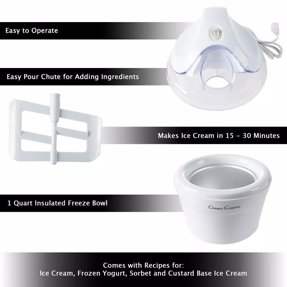 Dessert Makers Classic Cuisine 1 Qt. White Ice Cream Maker And Frozen Yogurt Machine With Recipe Booklet 5 Dessert Makers Classic Cuisine 1 Qt. White Ice Cream Maker And Frozen Yogurt Machine With Recipe Booklet - Image 3