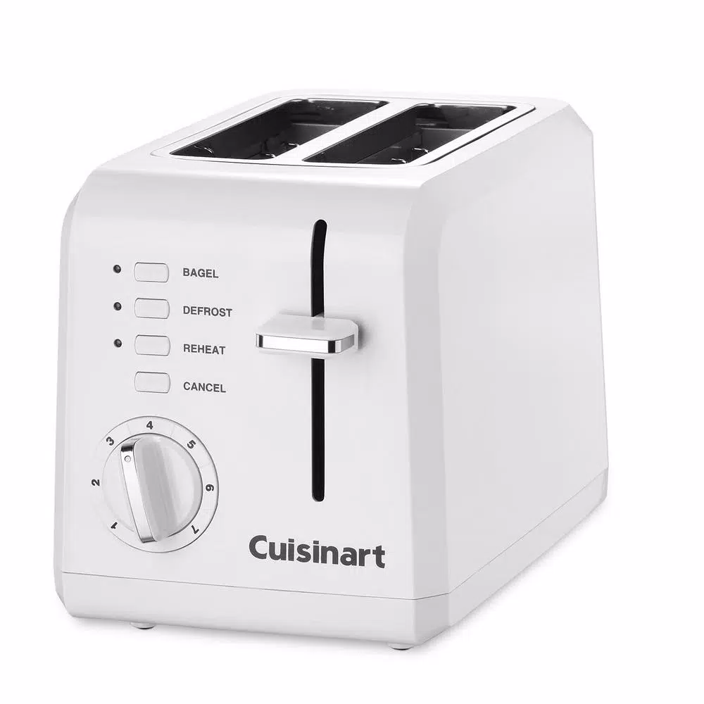 Toasters Cuisinart Compact 2-Slice White Wide Slot Toaster With Crumb Tray 4 Toasters Cuisinart Compact 2-Slice White Wide Slot Toaster With Crumb Tray - Image 2
