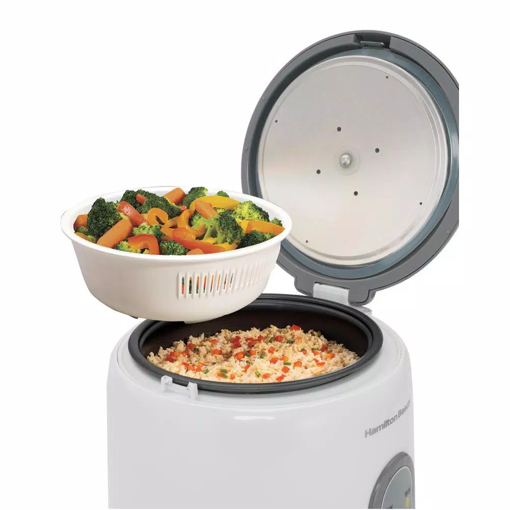 Cookers Hamilton Beach 8-Cup White Rice Cooker And Warmer With Non-Stick Cooking Pot, Rice Paddle And Measuring Cup 4 Cookers Hamilton Beach 8-Cup White Rice Cooker And Warmer With Non-Stick Cooking Pot, Rice Paddle And Measuring Cup - Image 2