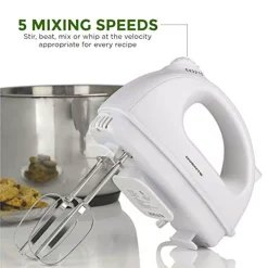 Mixers Ovente 5-Speed 150-Watt White Hand Mixer Stainless Steel Chrome Beaters And Free Snap-On Case 11 Mixers Ovente 5-Speed 150-Watt White Hand Mixer Stainless Steel Chrome Beaters And Free Snap-On Case -Dessert Makers Popular Store white ovente hand mixers hm161w 1f 1000