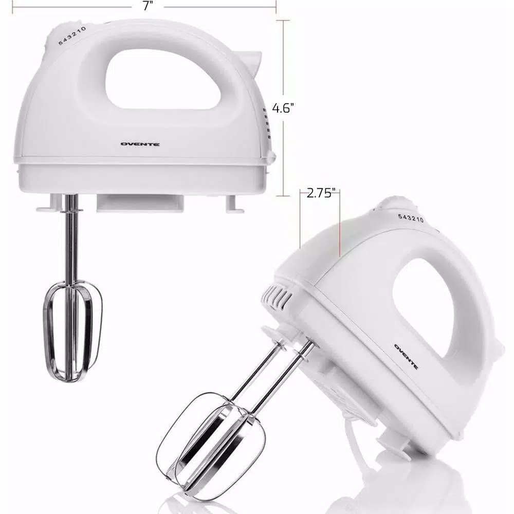 Mixers Ovente 5-Speed 150-Watt White Hand Mixer Stainless Steel Chrome Beaters And Free Snap-On Case 5 Mixers Ovente 5-Speed 150-Watt White Hand Mixer Stainless Steel Chrome Beaters And Free Snap-On Case - Image 3
