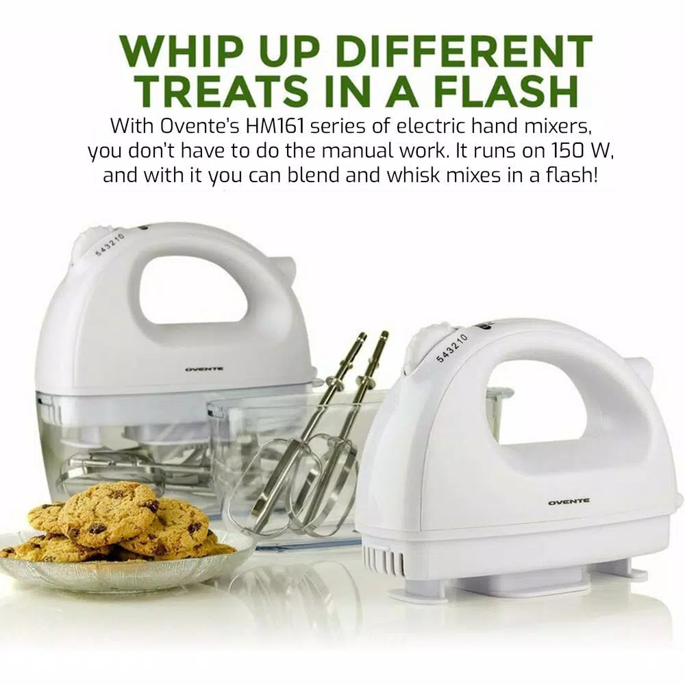 Mixers Ovente 5-Speed 150-Watt White Hand Mixer Stainless Steel Chrome Beaters And Free Snap-On Case 4 Mixers Ovente 5-Speed 150-Watt White Hand Mixer Stainless Steel Chrome Beaters And Free Snap-On Case - Image 2